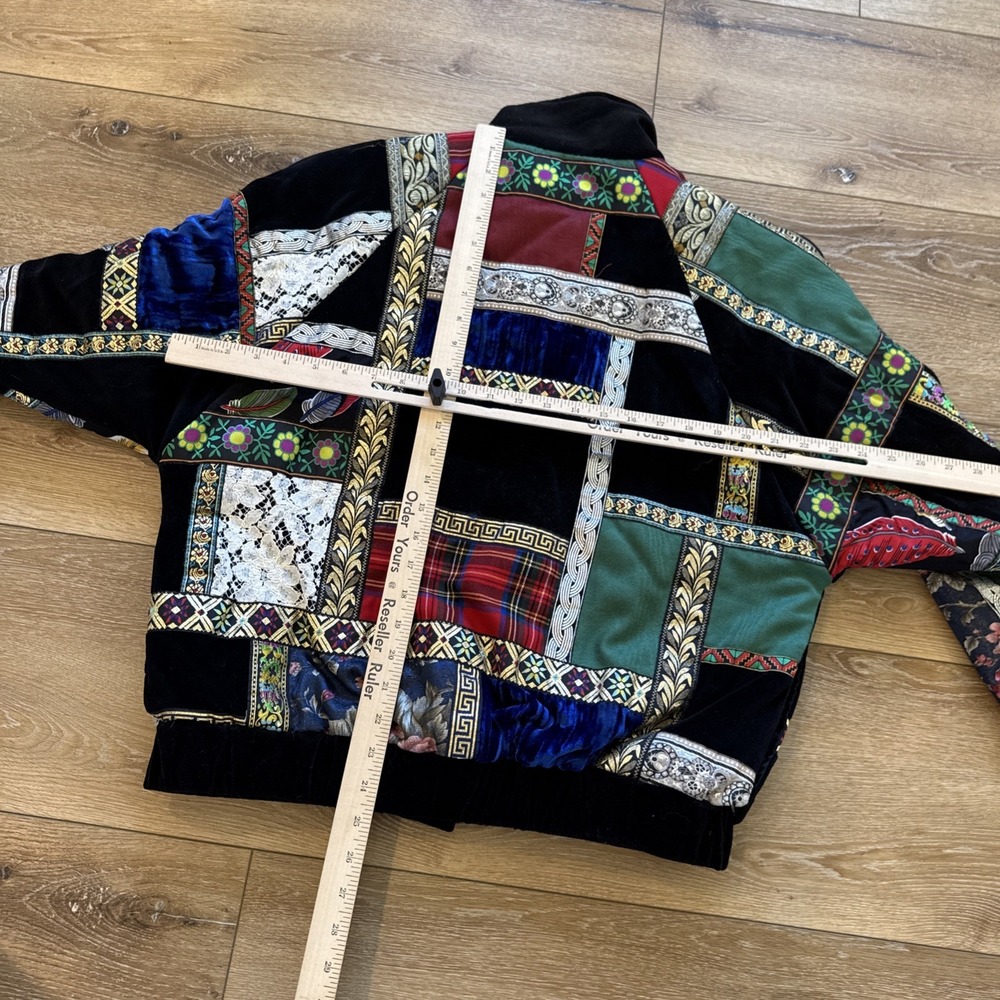 Vintage Preston York Bomber Jacket Women's‎ S Velour Patchwork 80s 90s Baroque - Picture 4 of 8